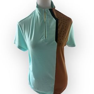 JAMIE SADOCK Turquoise Brown Quarter Zip short sleeve Golf Women’s Size Small
